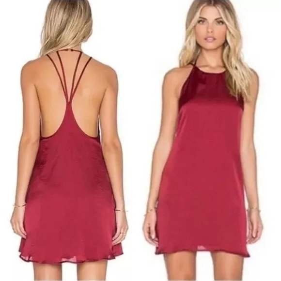 Show Me Your MuMu | Mini Red Cocktail Strappy Satin Dress | M - Picture 5 of 14